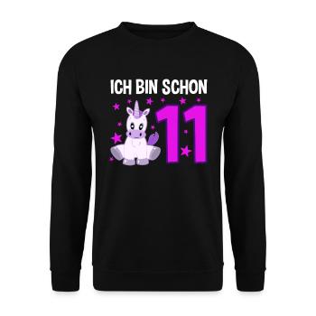 Einhornzauber 11 Jahre Glücksstern - Unisex Pullover - Schwarz - Vorne - Alina (178cm) & Michal (187cm)