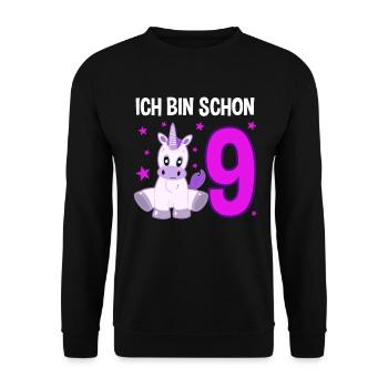 Einhorn Wunder 9 Jahre Geburtstagszauber - Unisex Pullover - Schwarz - Vorne - Alina (178cm) & Michal (187cm)