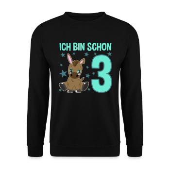 Dreijähriges Festeselchen Glückwunschmotiv - Unisex Pullover - Schwarz - Vorne - Alina (178cm) & Michal (187cm)