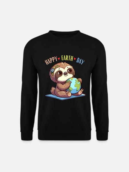 Faultier Happy Earth Day Globus Welt Natur Mädchen - Unisex Pullover - Schwarz