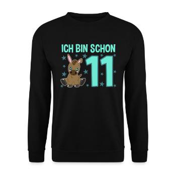 Elf Jahre Esel: Fröhlicher Geburtstagsstar - Unisex Pullover - Schwarz - Vorne - Alina (178cm) & Michal (187cm)