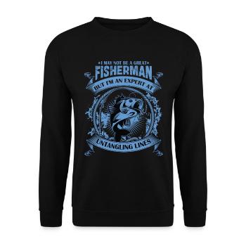 Ich bin vielleicht kein großartiger Fischer, aber ich bin ein Experte - Unisex Pullover - Schwarz - Vorne - Alina (178cm) & Michal (187cm)