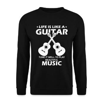 Das Leben ist wie eine Gitarre, stimme sie gut, um Schönheit zu spielen - Unisex Pullover - Schwarz - Vorne - Alina (178cm) & Michal (187cm)