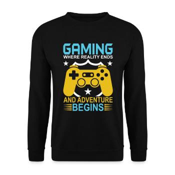 Gaming: Wo die Realität endet und das Abenteuer beginnt. - Unisex Pullover - Schwarz - Vorne - Alina (178cm) & Michal (187cm)