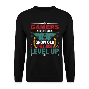 Gamer werden nie wirklich alt, sie steigen einfach auf. - Unisex Pullover - Schwarz - Vorne - Alina (178cm) & Michal (187cm)