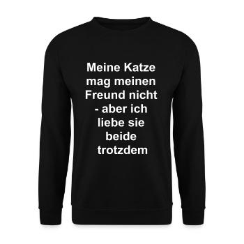 Katzen-Freund-Geschenk - Unisex Pullover - Schwarz - Vorne - Alina (178cm) & Michal (187cm)