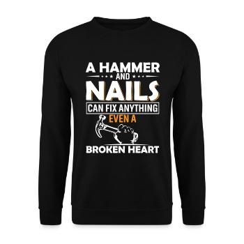Ein Hammer und Nägel können alles reparieren, auch ein kaputtes - Unisex Pullover - Schwarz - Vorne - Alina (178cm) & Michal (187cm)