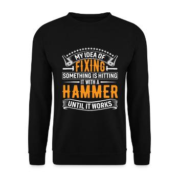 Meine Idee, etwas zu reparieren, besteht darin, es mit einem h zu treffen - Unisex Pullover - Schwarz - Vorne - Alina (178cm) & Michal (187cm)