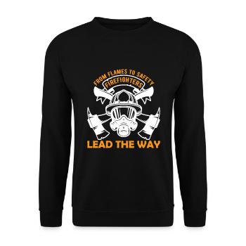 Von Flammen bis Sicherheit – Feuerwehrleute sind wegweisend. - Unisex Pullover - Schwarz - Vorne - Alina (178cm) & Michal (187cm)