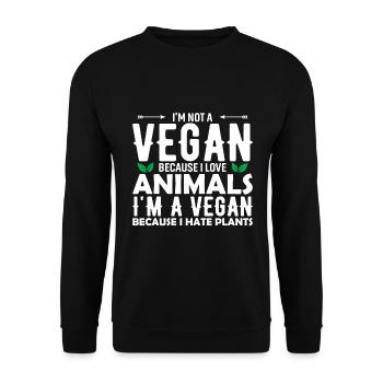 Ich bin kein Veganer, weil ich Tiere liebe, ich bin ein Vega - Unisex Pullover - Schwarz - Vorne - Alina (178cm) & Michal (187cm)