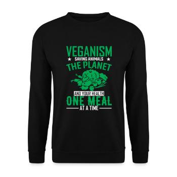 Veganismus: Rettung von Tieren, dem Planeten und deiner Gesundheit - Unisex Pullover - Schwarz - Vorne - Alina (178cm) & Michal (187cm)