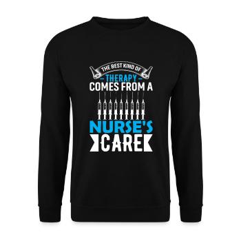 Die beste Art der Therapie kommt von der Pflege einer Krankenschwester - Unisex Pullover - Schwarz - Vorne - Alina (178cm) & Michal (187cm)