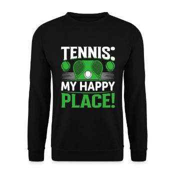 Tennis: Mein glücklicher Ort! - Unisex Pullover - Schwarz - Vorne - Alina (178cm) & Michal (187cm)