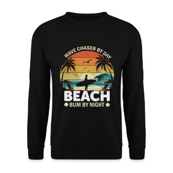 Wave chaser by day, beach bum by night. - Unisex Sweatshirt - black - Front - Alina (178cm) & Michal (187cm)