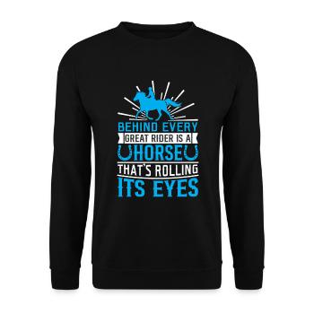 Hinter jedem großen Reiter steht ein Pferd, das rollt - Unisex Pullover - Schwarz - Vorne - Alina (178cm) & Michal (187cm)