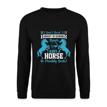 Ich brauche keinen Ritter in glänzender Rüstung; Ich habe ein h - Unisex Pullover - Schwarz - Vorne - Alina (178cm) & Michal (187cm)