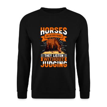 Pferde sind wie gute Freunde - sie hören zu, ohne - Unisex Pullover - Schwarz - Vorne - Alina (178cm) & Michal (187cm)