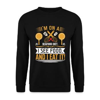 I’m on a seafood diet. I see food, and I eat it! - Unisex Sweatshirt - black - Front - Alina (178cm) & Michal (187cm)