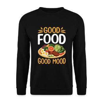 Gutes Essen = Gute Laune. - Unisex Pullover - Schwarz - Vorne - Alina (178cm) & Michal (187cm)