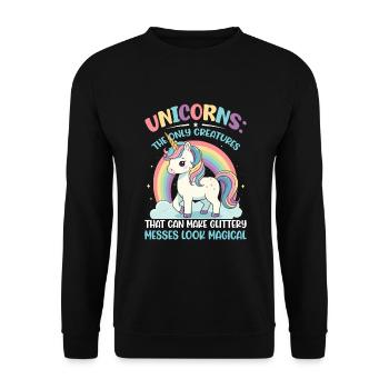 Einhörner: Die einzigen Lebewesen, die Glitzer erzeugen können - Unisex Pullover - Schwarz - Vorne - Alina (178cm) & Michal (187cm)