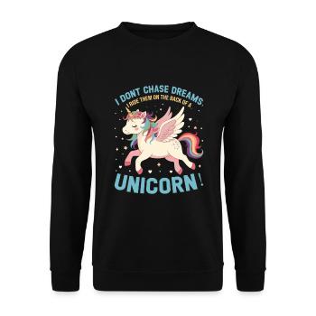 Ich jage keinen Träumen hinterher, ich reite sie auf dem Rücken eines - Unisex Pullover - Schwarz - Vorne - Alina (178cm) & Michal (187cm)
