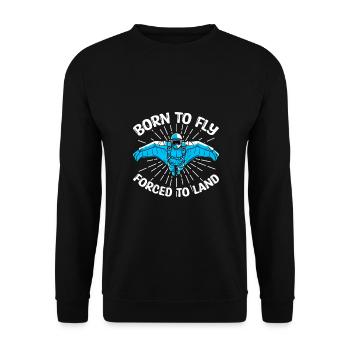 Geboren zum Fliegen, gezwungen zu landen - Unisex Pullover - Schwarz - Vorne - Alina (178cm) & Michal (187cm)