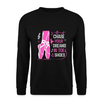 Verfolge deine Träume in Zehenschuhen - Unisex Pullover - Schwarz - Vorne - Alina (178cm) & Michal (187cm)