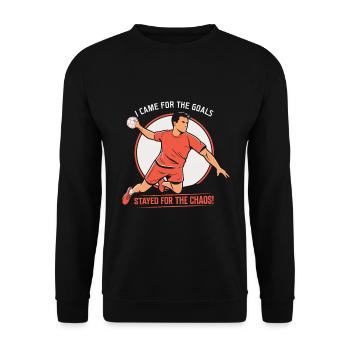 Ich bin wegen der Tore gekommen, bin wegen des Chaos geblieben! - Unisex Pullover - Schwarz - Vorne - Alina (178cm) & Michal (187cm)