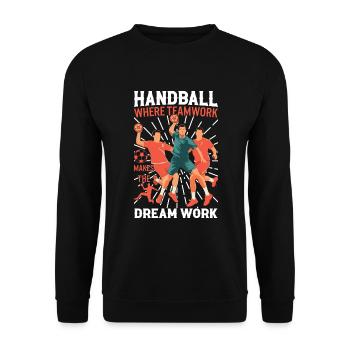 Handball: Wo Teamwork den Traum wahr werden lässt! - Unisex Pullover - Schwarz - Vorne - Alina (178cm) & Michal (187cm)