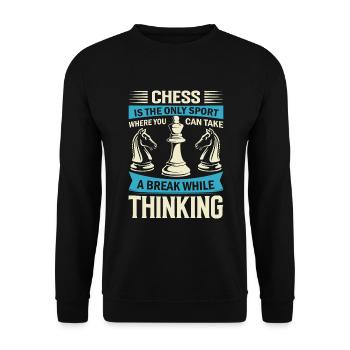 Schach ist die einzige Sportart, bei der man eine Pause einlegen kann - Unisex Pullover - Schwarz - Vorne - Alina (178cm) & Michal (187cm)