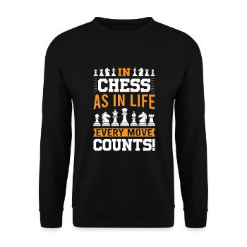 Im Schach, wie im Leben, zählt jeder Zug! - Unisex Pullover - Schwarz - Vorne - Alina (178cm) & Michal (187cm)