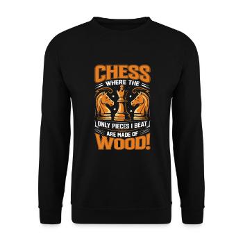 Schach: Wo die einzigen Figuren, die ich schlage, aus zwei Figuren bestehen - Unisex Pullover - Schwarz - Vorne - Alina (178cm) & Michal (187cm)