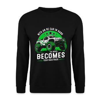 Mit einem RC-Car in der Hand wird die Welt zu Ihrem Rac - Unisex Pullover - Schwarz - Vorne - Alina (178cm) & Michal (187cm)