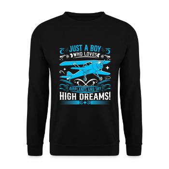 Nur ein Mädchen/Junge, das Flugzeuge und Himmel liebt - Unisex Pullover - Schwarz - Vorne - Alina (178cm) & Michal (187cm)