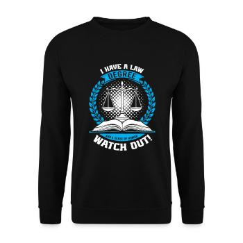 Ich habe einen Abschluss in Jura und einen Sinn für Humor - watch o - Unisex Pullover - Schwarz - Vorne - Alina (178cm) & Michal (187cm)