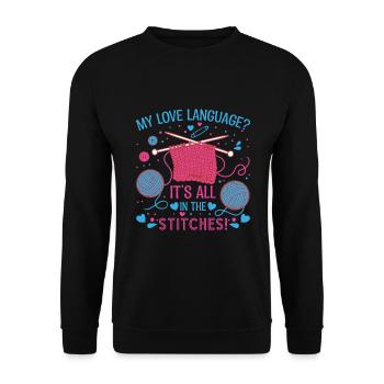 Ma langue d’amour ? Tout est dans les mailles ! - Sweat-shirt Unisexe - noir - Devant - Alina (178cm) & Michal (187cm)