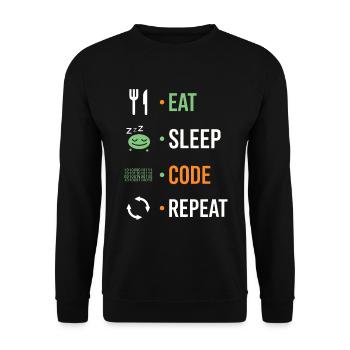 Essen, schlafen, codieren, wiederholen. - Unisex Pullover - Schwarz - Vorne - Alina (178cm) & Michal (187cm)