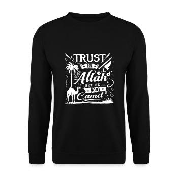 Trust in Allah, but tie your camel. - Unisex Sweatshirt - black - Front - Alina (178cm) & Michal (187cm)