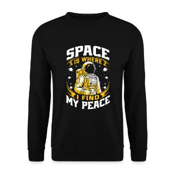 Der Raum ist der Ort, an dem ich meine Ruhe finde. - Unisex Pullover - Schwarz - Vorne - Alina (178cm) & Michal (187cm)