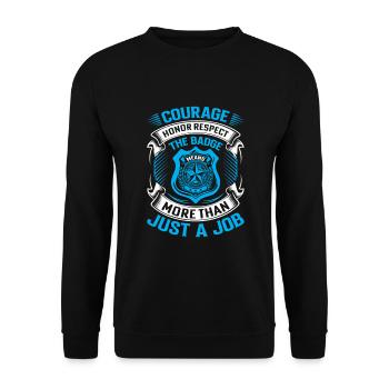 Mut, Ehre, Respekt: Das Abzeichen bedeutet mehr als - Unisex Pullover - Schwarz - Vorne - Alina (178cm) & Michal (187cm)