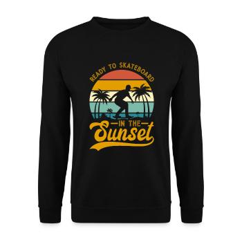 Bereit zum Skateboarden im Sonnenuntergang - Unisex Pullover - Schwarz - Vorne - Alina (178cm) & Michal (187cm)