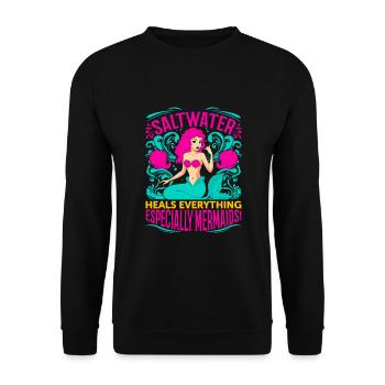 Saltwater heals everything - especially mermaids! - Unisex Sweatshirt - black - Front - Alina (178cm) & Michal (187cm)
