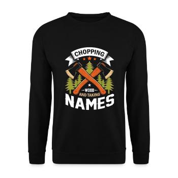 Holz hacken und Namen nehmen! - Unisex Pullover - Schwarz - Vorne - Alina (178cm) & Michal (187cm)