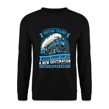 Driving Trains: Wo jeder Tag ein neues Schicksal ist - Unisex Pullover - Schwarz - Vorne - Alina (178cm) & Michal (187cm)