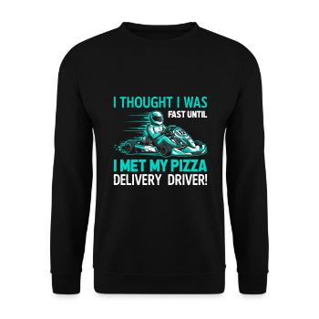 Ich dachte, ich wäre schnell, bis ich meinen Pizzalieferanten traf - Unisex Pullover - Schwarz - Vorne - Alina (178cm) & Michal (187cm)