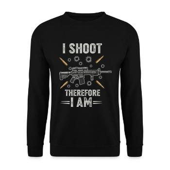 Ich schieße, also bin ich. - Unisex Pullover - Schwarz - Vorne - Alina (178cm) & Michal (187cm)