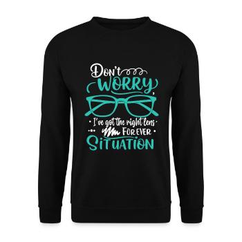 Keine Sorge, ich habe für jeden Sitz das richtige Glas - Unisex Pullover - Schwarz - Vorne - Alina (178cm) & Michal (187cm)