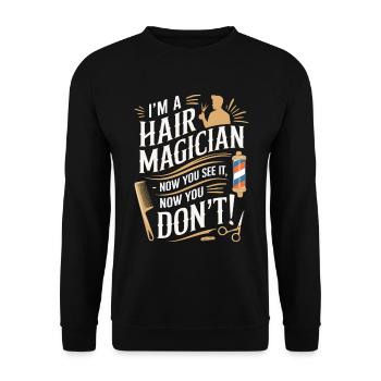 Ich bin ein Haarmagier – jetzt siehst du es, jetzt siehst du es" - Unisex Pullover - Schwarz - Vorne - Alina (178cm) & Michal (187cm)
