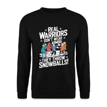 Les vrais guerriers ne portent pas d’armure ; Ils lancent des boules de neige - Sweat-shirt Unisexe - noir - Devant - Alina (178cm) & Michal (187cm)