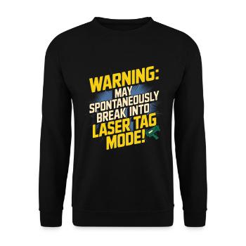Warnung: Kann spontan in Lasertag einbrechen - Unisex Pullover - Schwarz - Vorne - Alina (178cm) & Michal (187cm)